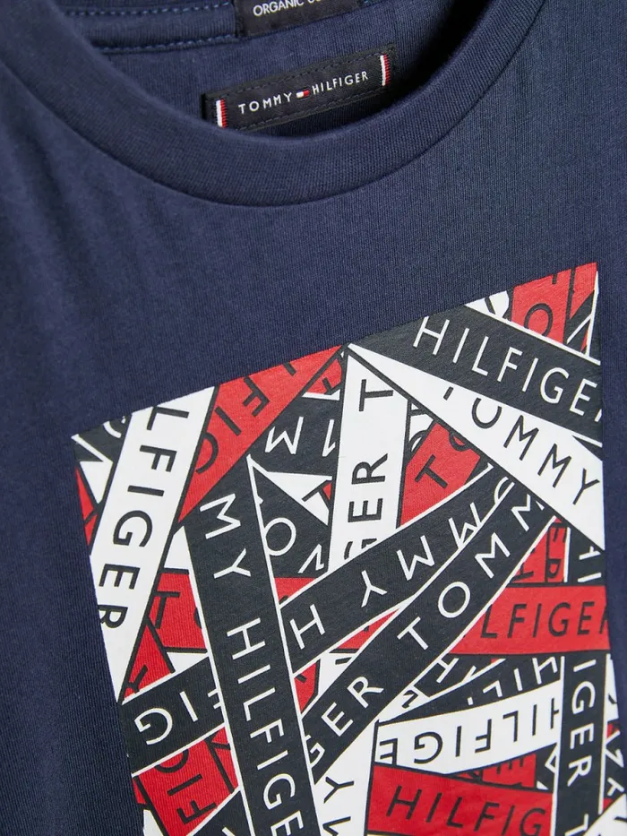 Tommy Hilfiger Tape Logo Organic Cotton TShirt Twilight Navy Boys TShirts and Polos Gift Ideas