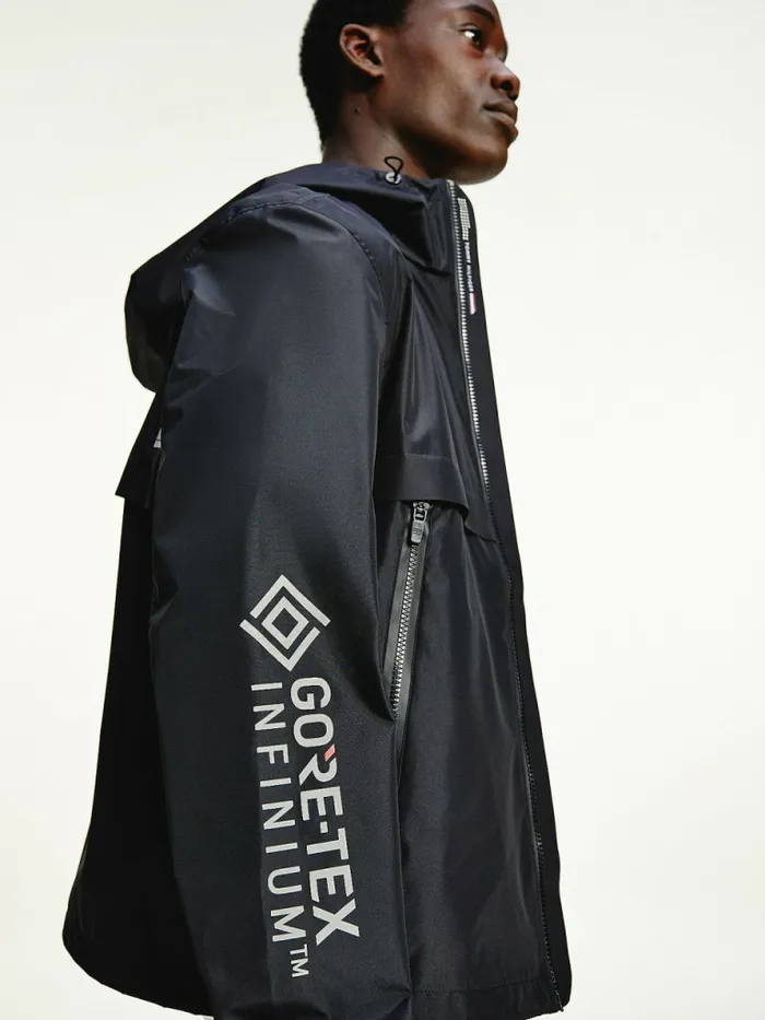 Tommy Hilfiger Tech Essential GoreTex Hooded Jacket Black Mens Coats and Jackets Cheap On Sale