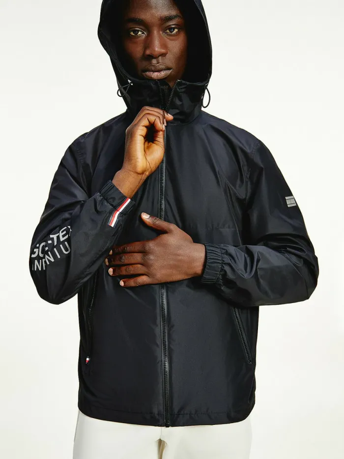 Tommy Hilfiger Tech Essential GoreTex Hooded Jacket Black Mens Coats and Jackets Cheap On Sale