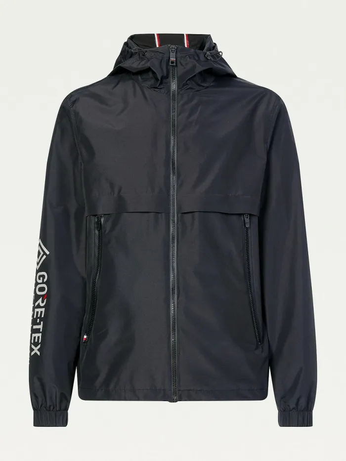 Tommy Hilfiger Tech Essential GoreTex Hooded Jacket Black Mens Coats and Jackets Cheap On Sale