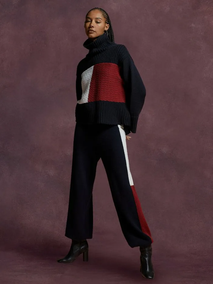 Tommy Hilfiger Th Collection Flag Icon Ribbed Jumper Desert Sky Womens Knitwear For Sale