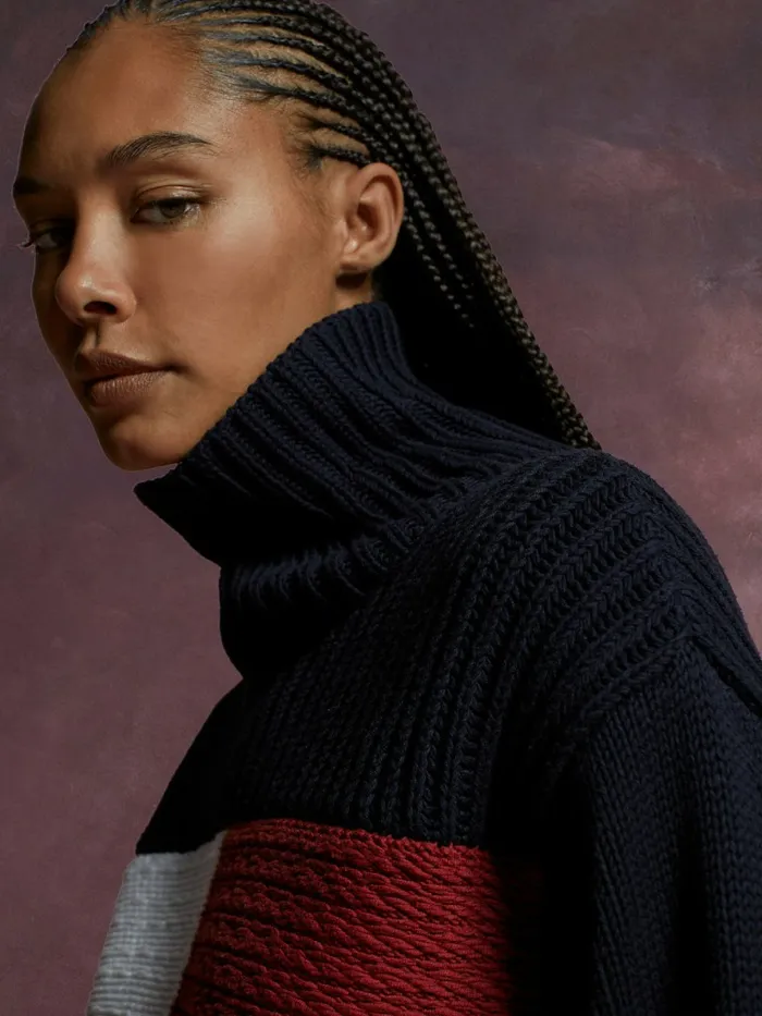 Tommy Hilfiger Th Collection Flag Icon Ribbed Jumper Desert Sky Womens Knitwear For Sale