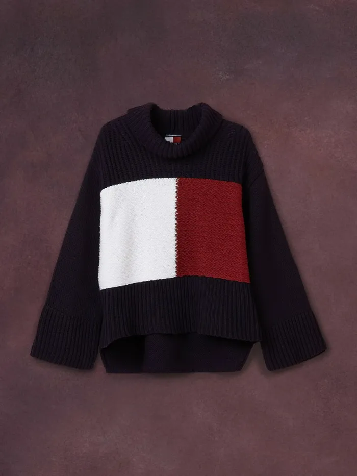 Tommy Hilfiger Th Collection Flag Icon Ribbed Jumper Desert Sky Womens Knitwear For Sale