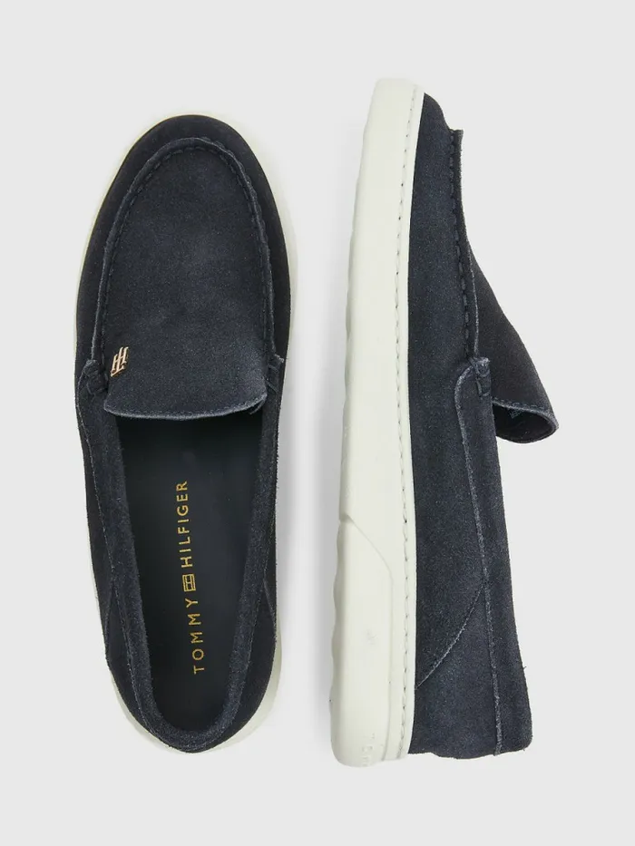 Tommy Hilfiger Th Comfort Collapsible Suede Loafers Desert Sky Womens Flat Shoes Online