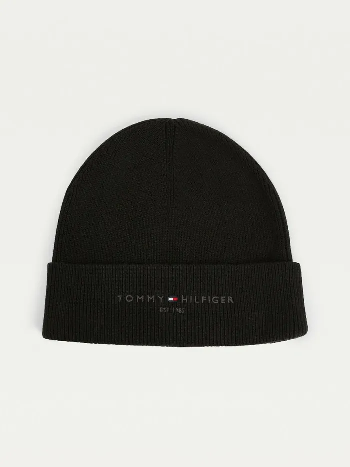 Tommy Hilfiger Th Established Knitted Cotton Beanie Black Mens Hats and Scarves Gift Ideas Tommy Hilfiger Th Established Knitted Cotton Beanie Black Mens Hats and Scarves Gift Ideas