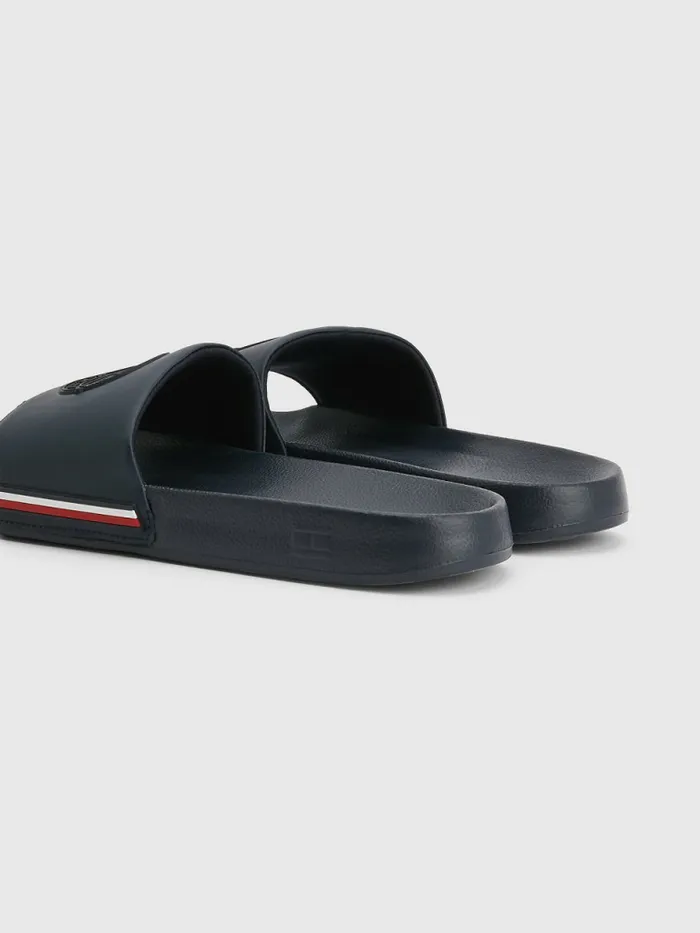 Tommy Hilfiger Th Established Logo Patch Pool Slides Desert Sky Mens Sandals Sliders and Flip Flops Online