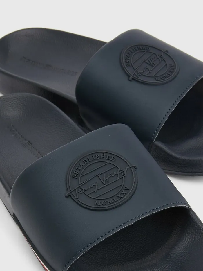 Tommy Hilfiger Th Established Logo Patch Pool Slides Desert Sky Mens Sandals Sliders and Flip Flops Online