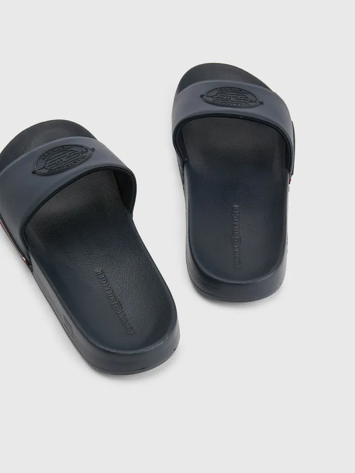 Tommy Hilfiger Th Established Logo Patch Pool Slides Desert Sky Mens Sandals Sliders and Flip Flops Online