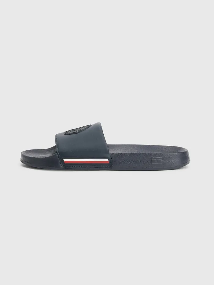 Tommy Hilfiger Th Established Logo Patch Pool Slides Desert Sky Mens Sandals Sliders and Flip Flops Online