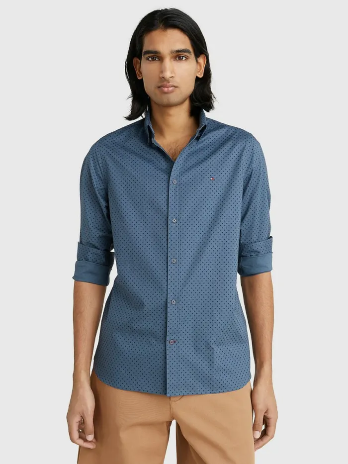 Tommy Hilfiger Th Flex Polka Dot Slim Shirt Charcoal BlueDesert Sky Mens Shirts On Sale Tommy Hilfiger Th Flex Polka Dot Slim Shirt Charcoal BlueDesert Sky Mens Shirts On Sale