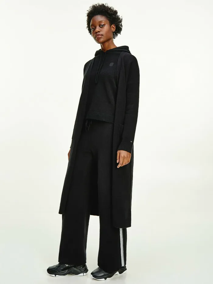 Tommy Hilfiger Th Flex Relaxed Midi Open Cardigan Black Womens Knitwear Fashion Tommy Hilfiger Th Flex Relaxed Midi Open Cardigan Black Womens Knitwear Fashion