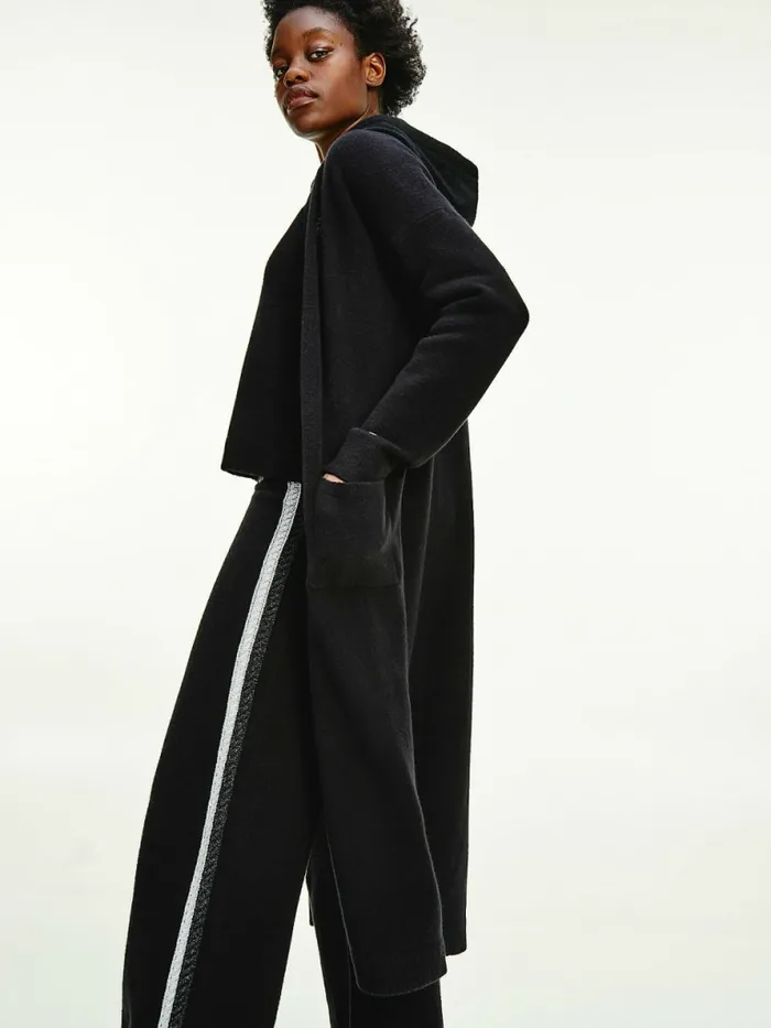 Tommy Hilfiger Th Flex Relaxed Midi Open Cardigan Black Womens Knitwear Fashion