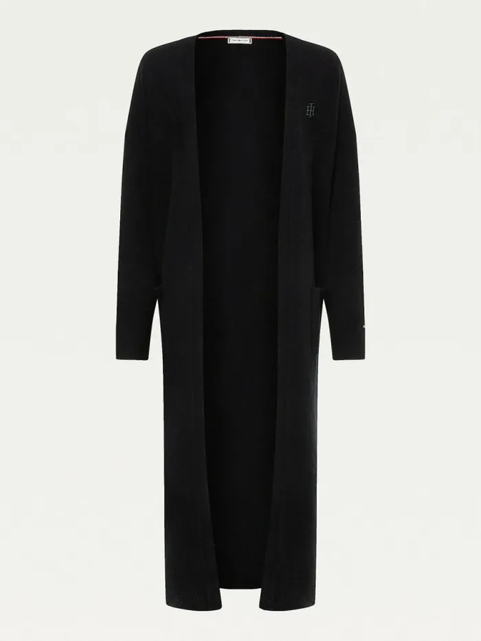 Tommy Hilfiger Th Flex Relaxed Midi Open Cardigan Black Womens Knitwear Fashion