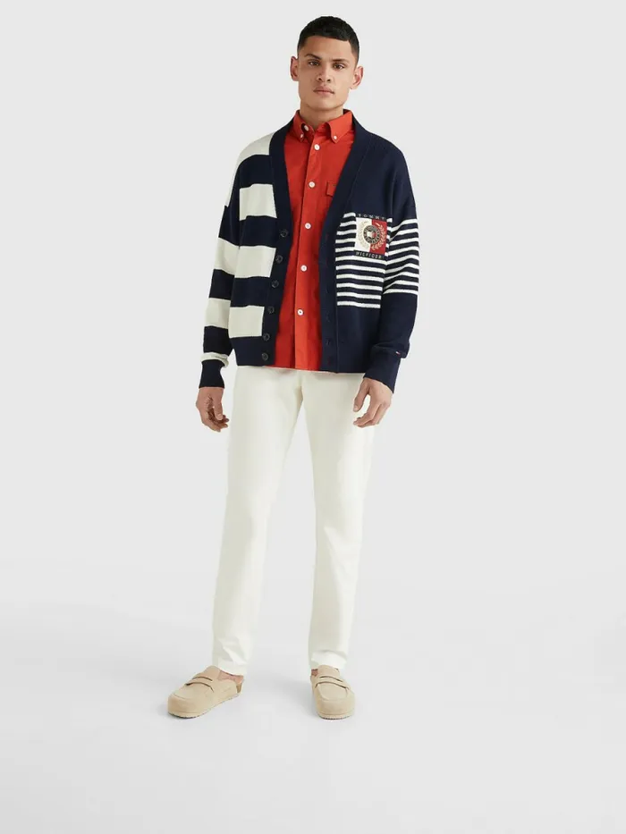 Tommy Hilfiger Th Flex Stripe Crest Cardigan Desert Sky Mens Knitwear Sale