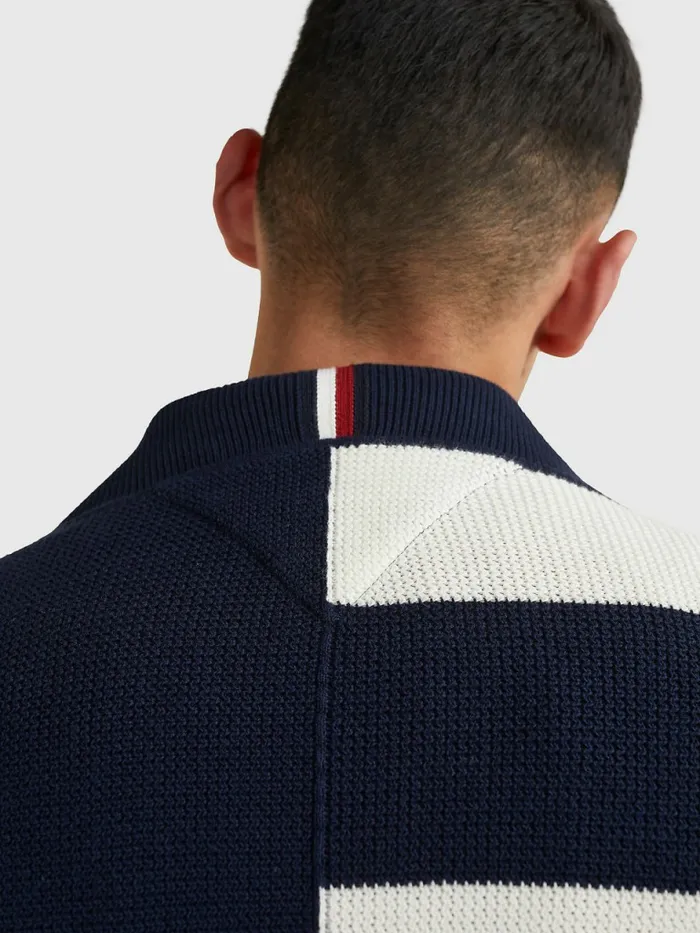 Tommy Hilfiger Th Flex Stripe Crest Cardigan Desert Sky Mens Knitwear Sale