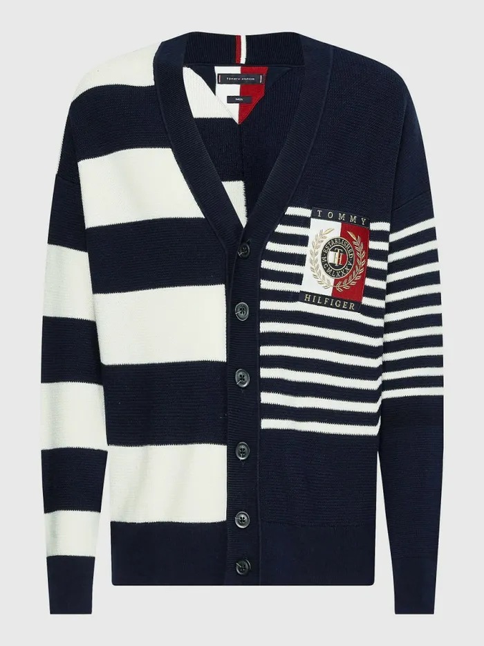 Tommy Hilfiger Th Flex Stripe Crest Cardigan Desert Sky Mens Knitwear Sale