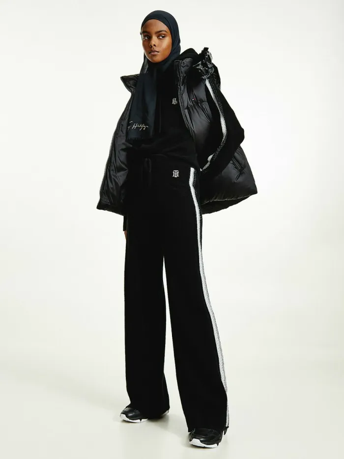 Tommy Hilfiger Th Flex Wide Leg Stripe Trousers Black Womens Trousers