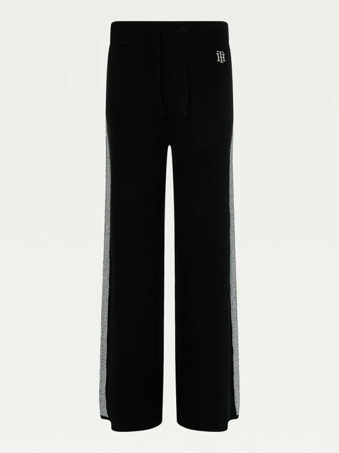 Tommy Hilfiger Th Flex Wide Leg Stripe Trousers Black Womens Trousers
