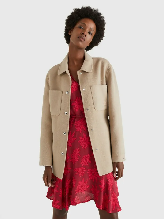 Tommy Hilfiger Th Interlock Belted Shacket Beige Womens Coats and Jackets Casaul Tommy Hilfiger Th Interlock Belted Shacket Beige Womens Coats and Jackets Casaul