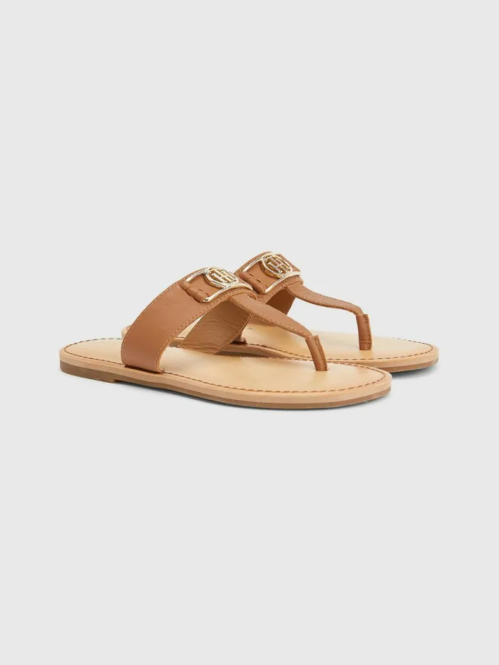 Tommy Hilfiger Th Interlock Plaque Flat Leather Sandals Summer Cognac Womens Sandals Cheap On Sale Tommy Hilfiger Th Interlock Plaque Flat Leather Sandals Summer Cognac Womens Sandals Cheap On Sale