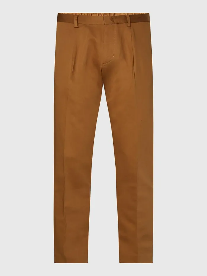 Tommy Hilfiger Th Modern Pleated Tapered Chinos Desert Khaki Mens Trousers