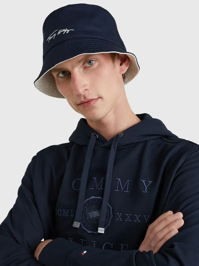 Tommy Hilfiger Th Modern Reversible Bucket Hat Desert Sky Mens Hats and Scarves Fashion