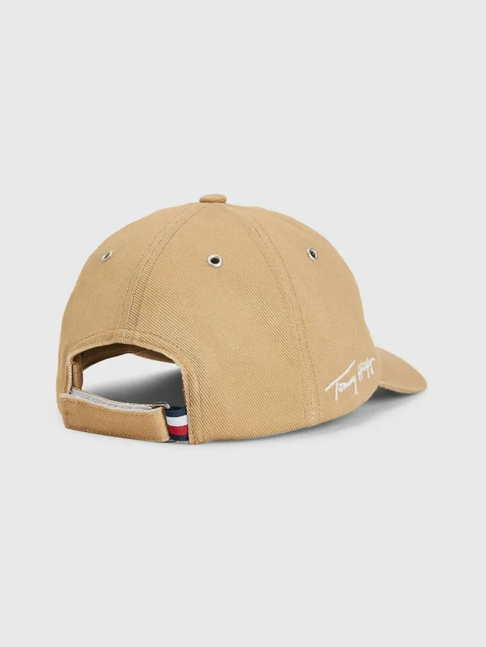 Tommy Hilfiger Th Modern Signature Embroidery Cap Natural Khaki Mens Hats and Scarves Casaul