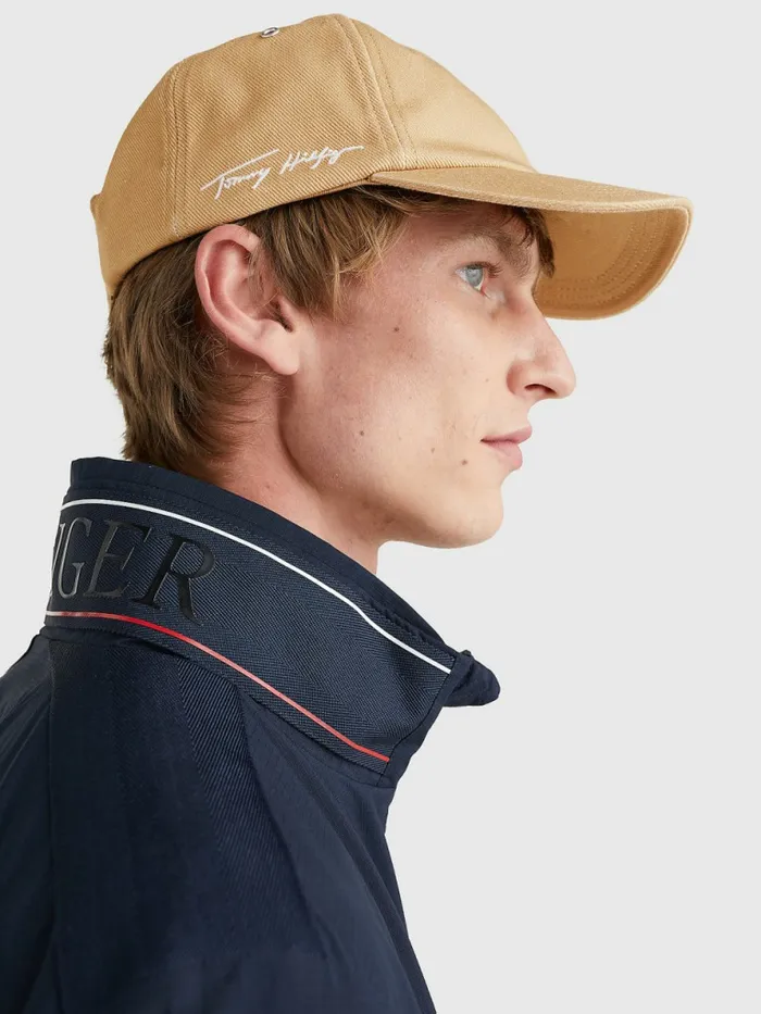 Tommy Hilfiger Th Modern Signature Embroidery Cap Natural Khaki Mens Hats and Scarves Casaul