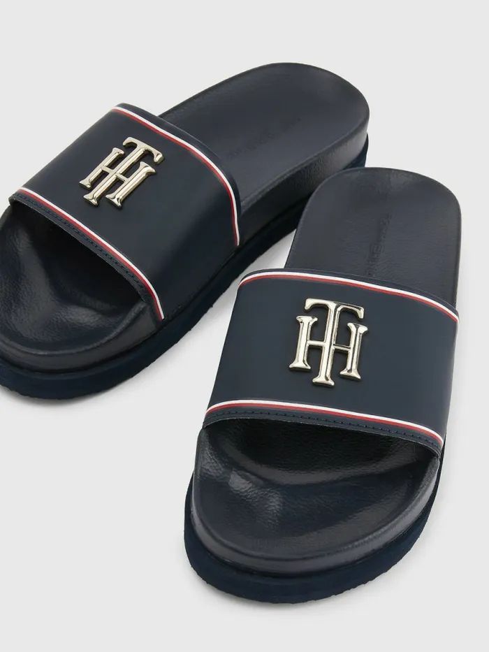 Tommy Hilfiger Th Monogram Flatform Pool Slides Desert Sky Womens Sandals On Sale