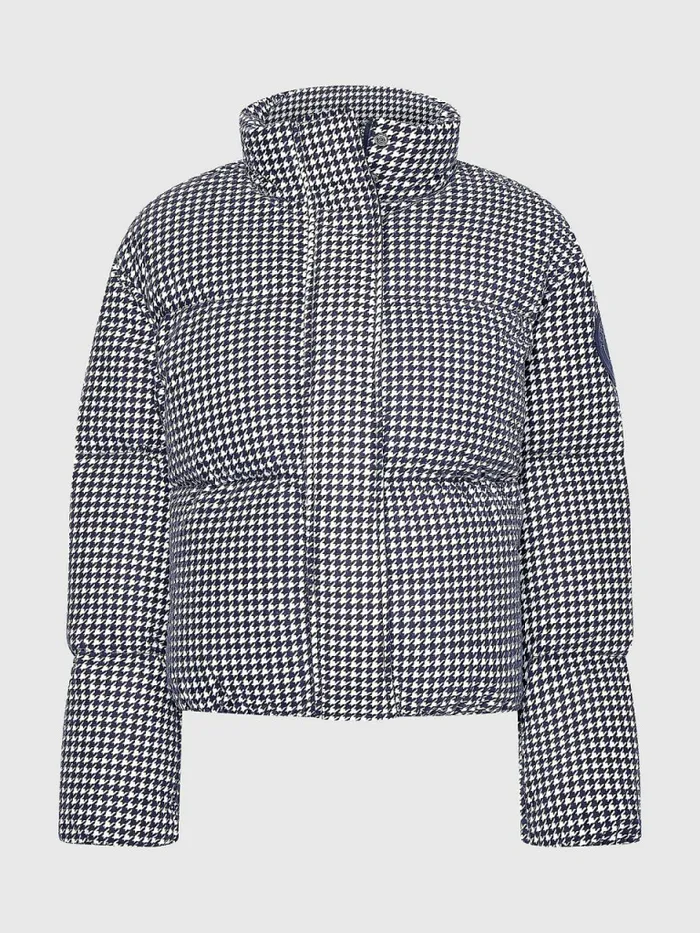 Tommy Hilfiger Th Protect Houndstooth Relaxed Down Jacket Small HoundstoothDesert Sky Ecru Womens Coats and Jackets Online