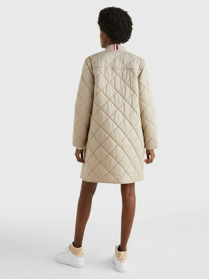 Tommy Hilfiger Th Protect Longline Quilted Bomber Coat Beige Womens Coats and Jackets For Sale