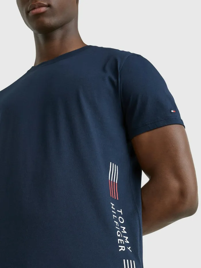 Tommy Hilfiger Th Stretch Logo Print TShirt Desert Sky Mens TShirts Sale