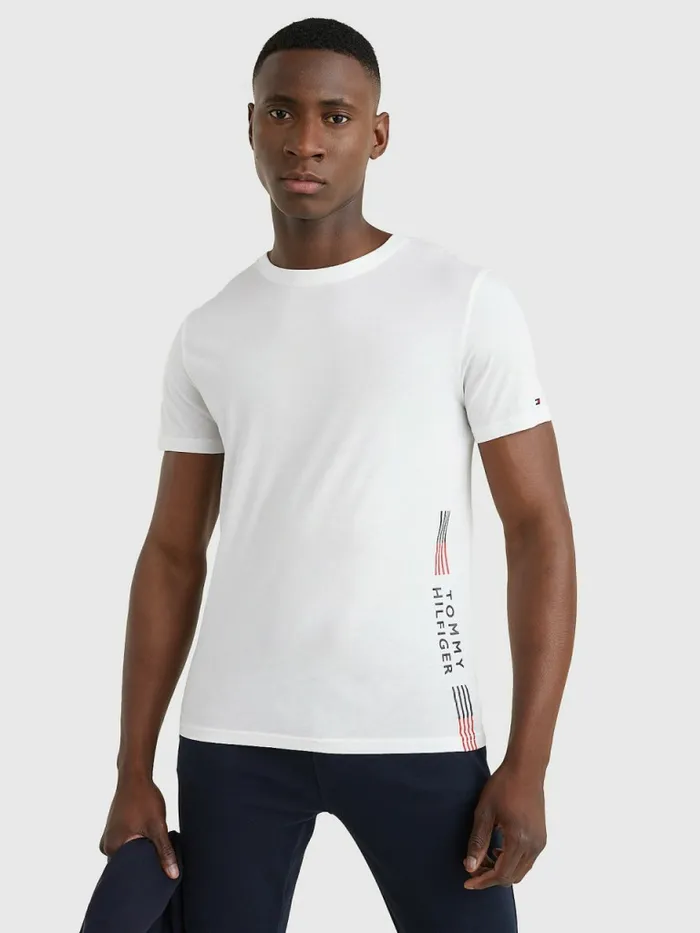 Tommy Hilfiger Th Stretch Logo Print TShirt White Mens Loungewear and Nightwear Tommy Hilfiger Th Stretch Logo Print TShirt White Mens Loungewear and Nightwear