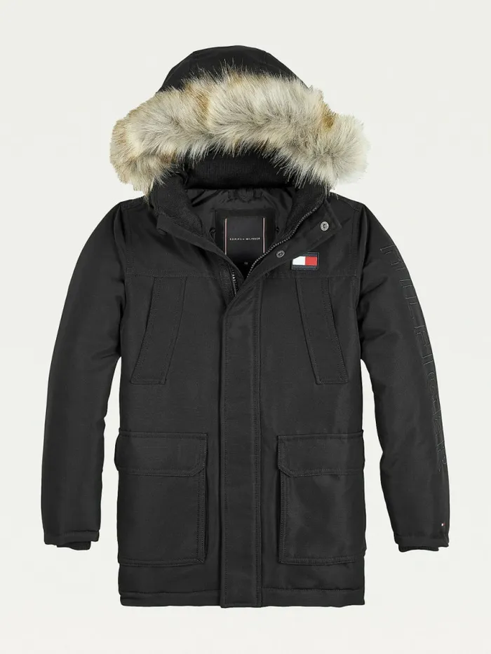Tommy Hilfiger Th Tech Faux Fur Trim Parka Black Boys Coats and Jackets Fashion Tommy Hilfiger Th Tech Faux Fur Trim Parka Black Boys Coats and Jackets Fashion