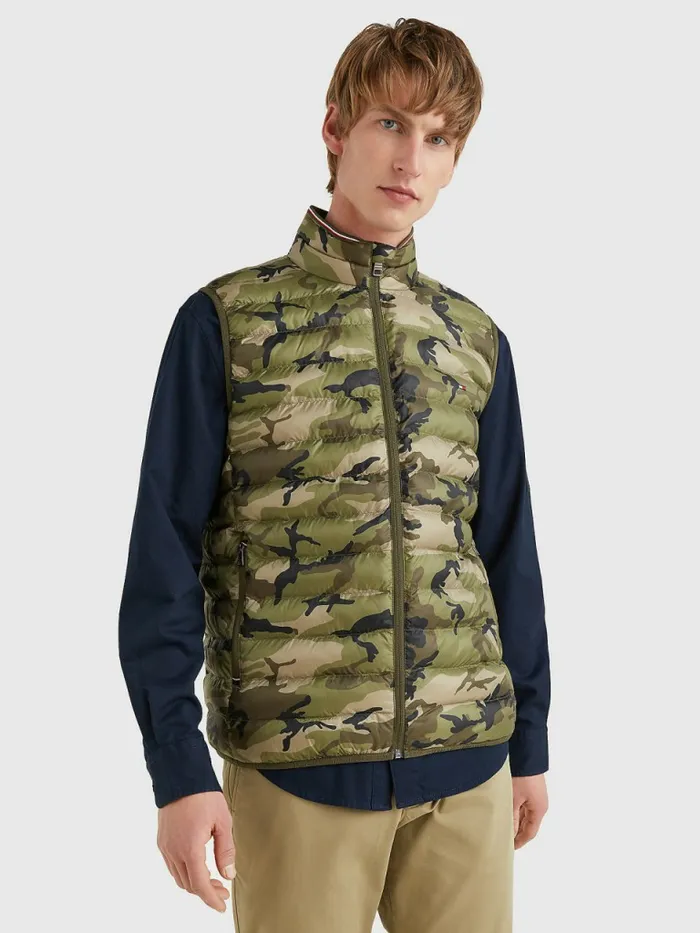 Tommy Hilfiger Th Warm Packable Padded Gilet Woodland Camo Mens Coats and Jackets Popular Tommy Hilfiger Th Warm Packable Padded Gilet Woodland Camo Mens Coats and Jackets Popular