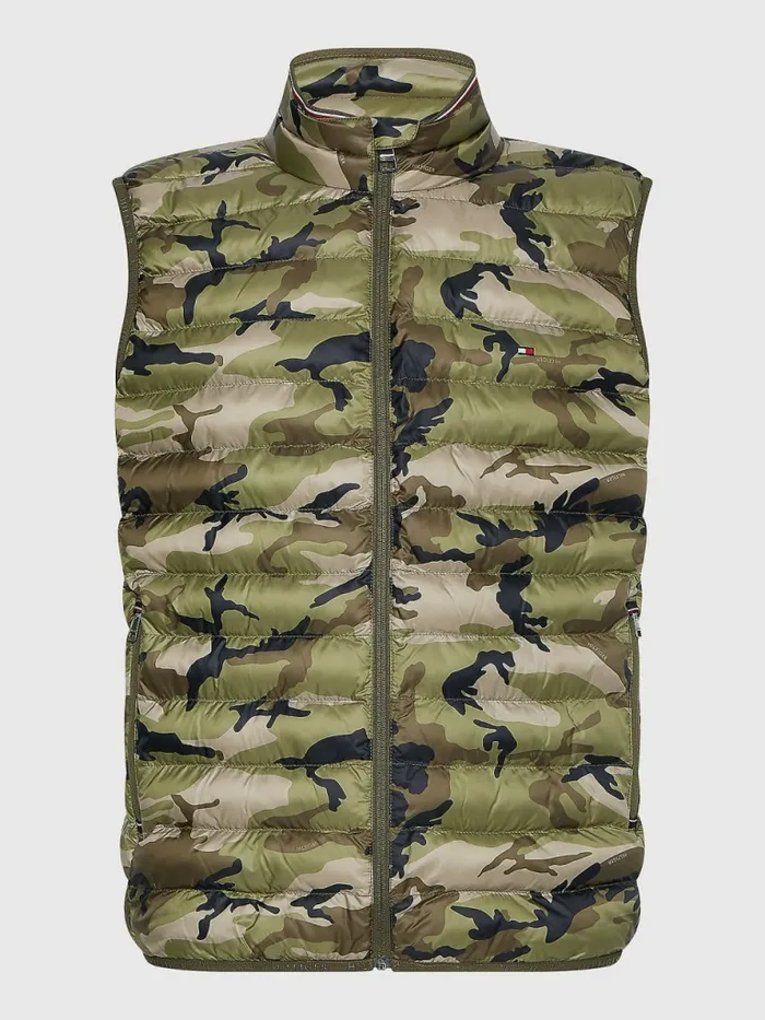 Tommy Hilfiger Th Warm Packable Padded Gilet Woodland Camo Mens Coats and Jackets Popular