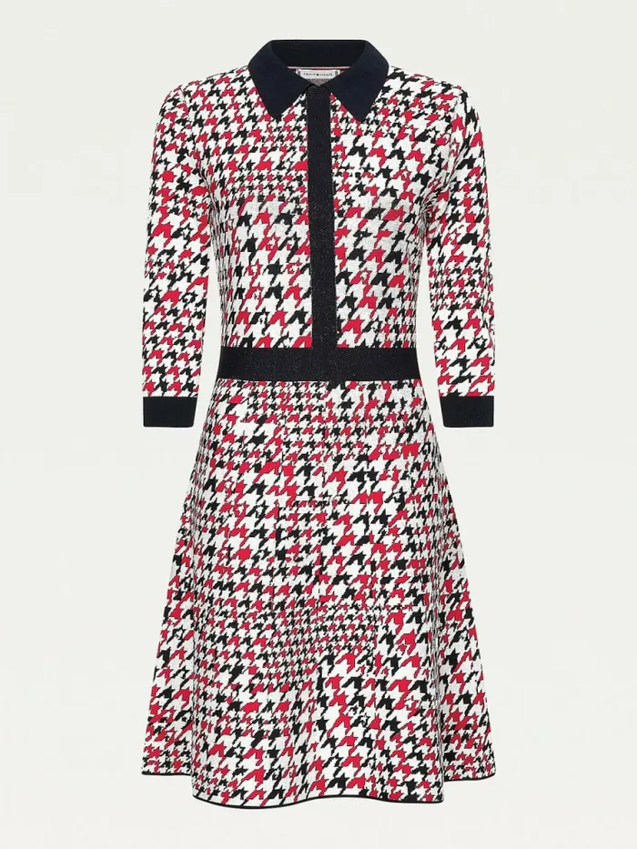 Tommy Hilfiger ThreeQuarter Sleeve Slim Fit Polo Dress Tri Color Houndstooth Womens Dresses and Jumpsuits For Sale