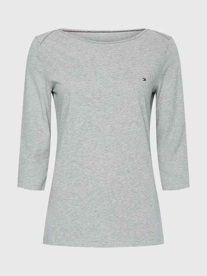 Tommy Hilfiger ThreeQuarter Sleeve Slim Fit TShirt Light Grey Heather Womens TShirts Gift for Friend