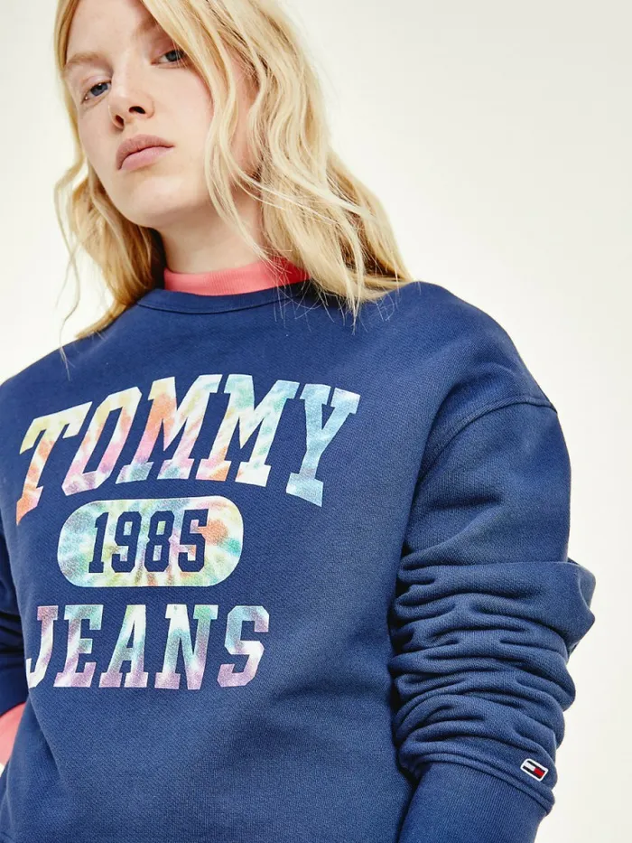 Tommy Hilfiger TieDye Cropped Sweatshirt Twilight Navy Womens Sweatshirts and Hoodies Cheap On Sale