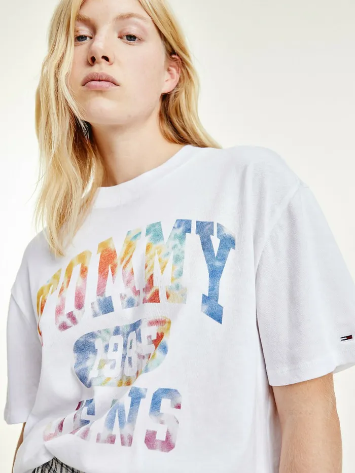 Tommy Hilfiger TieDye Logo Oversized TShirt White Womens TShirts For Sale