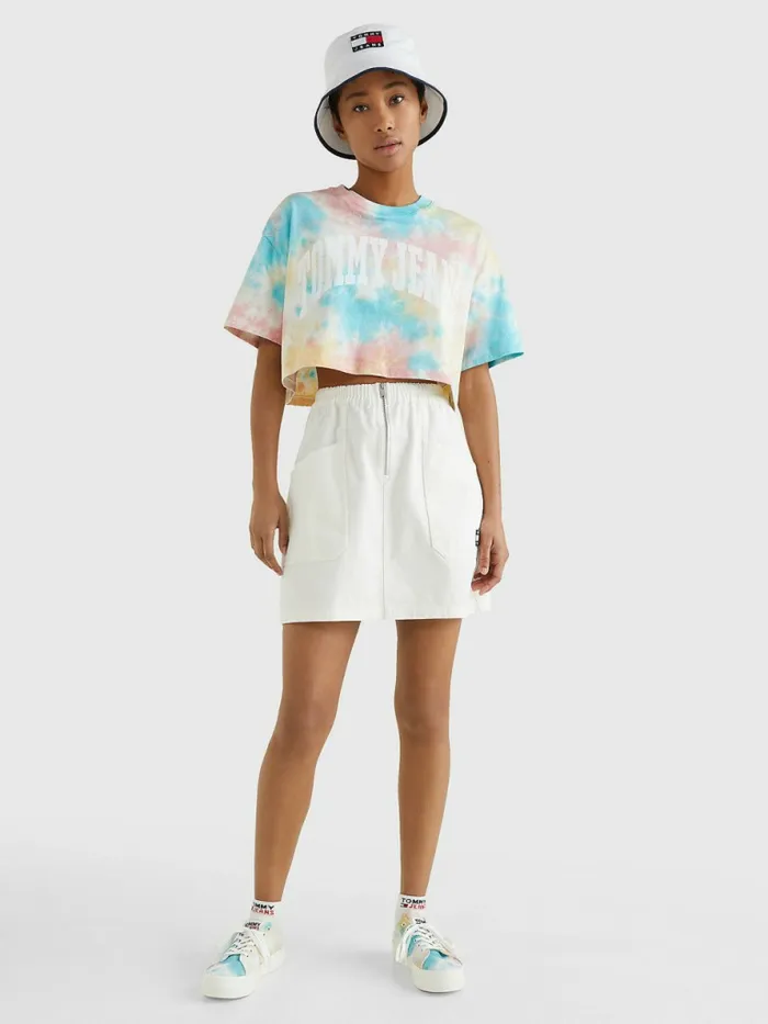 Tommy Hilfiger TieDye Oversized Cropped TShirt Tie Dye Multi Womens TShirts Gift Ideas