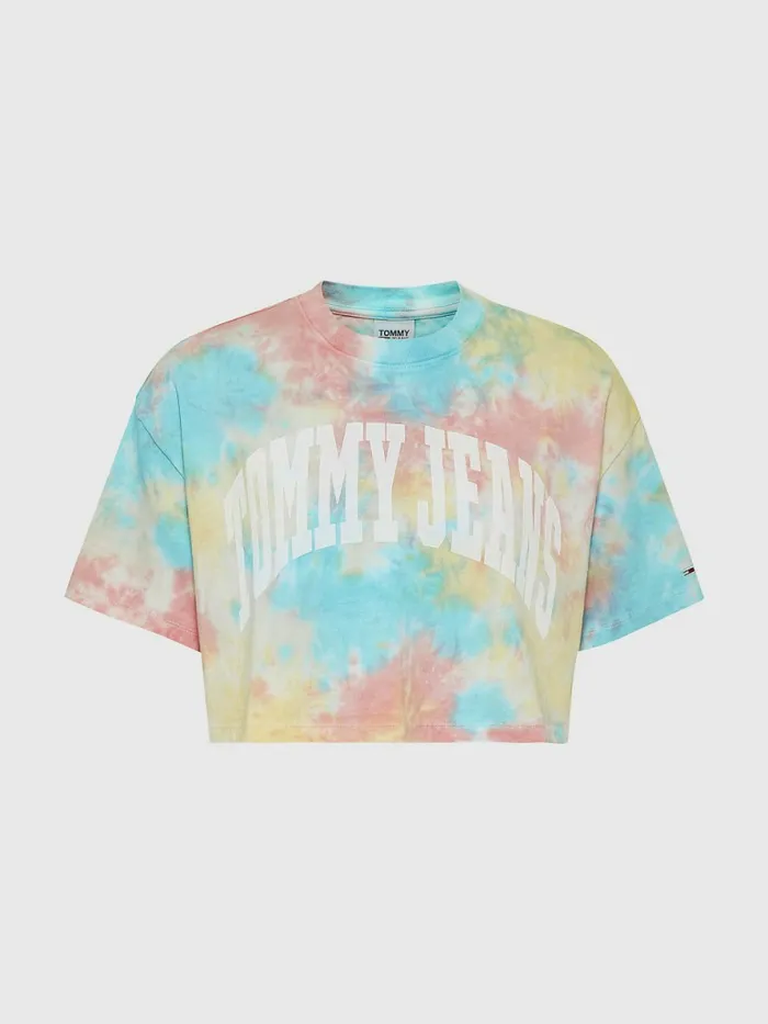 Tommy Hilfiger TieDye Oversized Cropped TShirt Tie Dye Multi Womens TShirts Gift Ideas