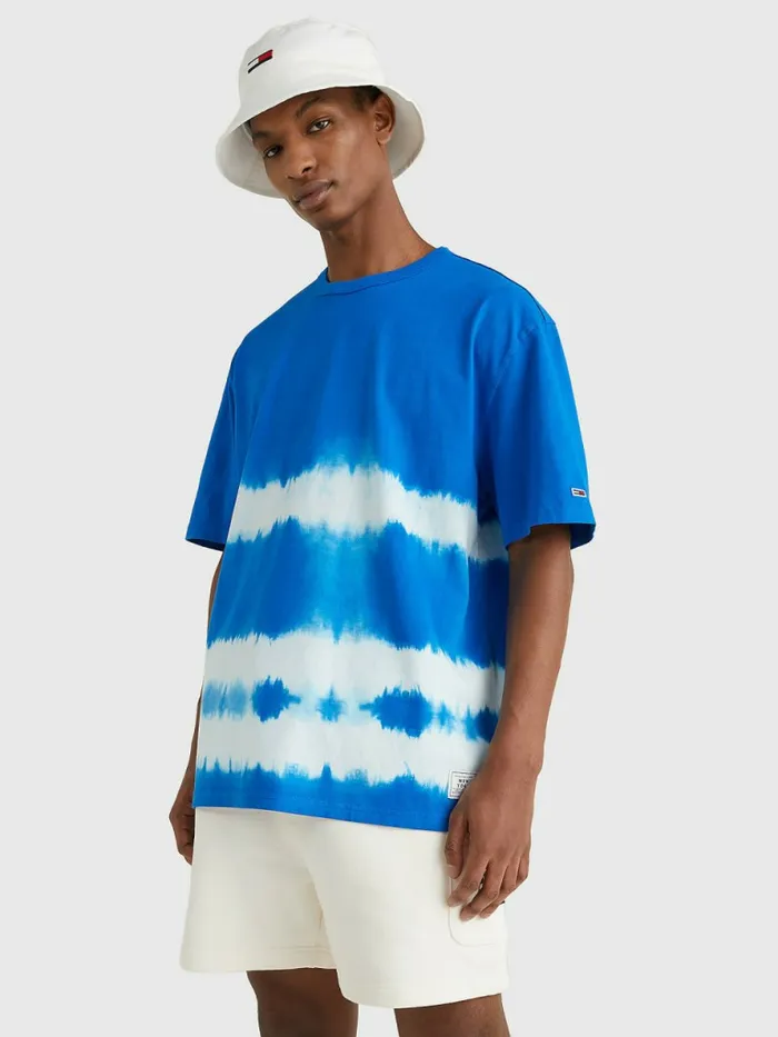 Tommy Hilfiger TieDye Stripe Organic Cotton TShirt Regatta Blue Mens TShirts For Sale Tommy Hilfiger TieDye Stripe Organic Cotton TShirt Regatta Blue Mens TShirts For Sale