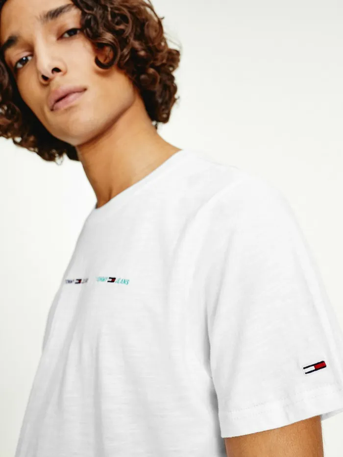 Tommy Hilfiger Tiny Linear Logo TShirt White Mens TShirts Fashion