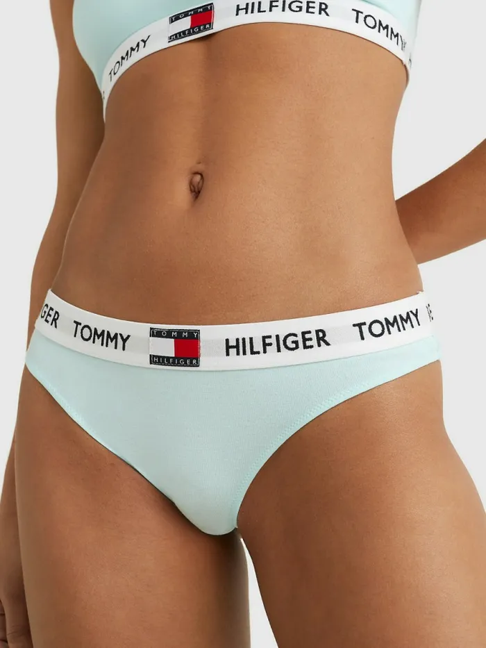 Tommy Hilfiger Tommy 85 Stretch Cotton Logo Thong Aqua Glow Womens Lingerie