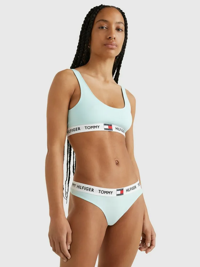 Tommy Hilfiger Tommy 85 Stretch Cotton Logo Thong Aqua Glow Womens Lingerie