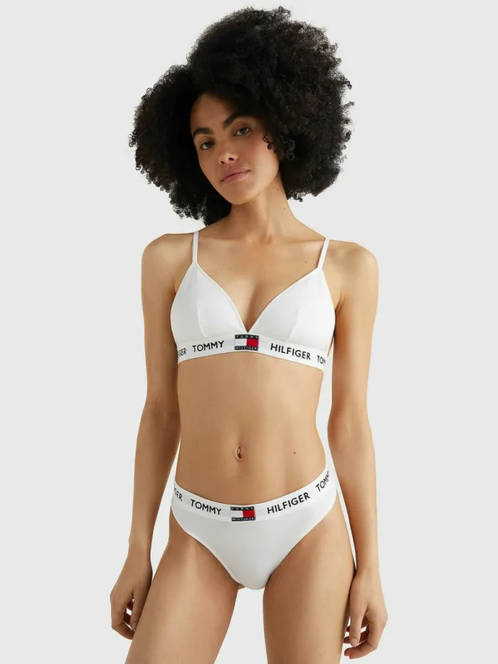 Tommy Hilfiger Tommy 85 Stretch Cotton Logo Thong Pvh Classic White Womens Lingerie