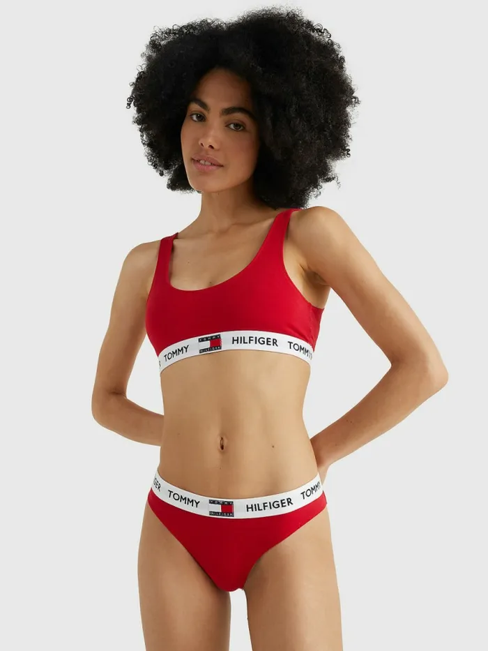 Tommy Hilfiger Tommy 85 Stretch Cotton Logo Thong Tango Red Womens Lingerie