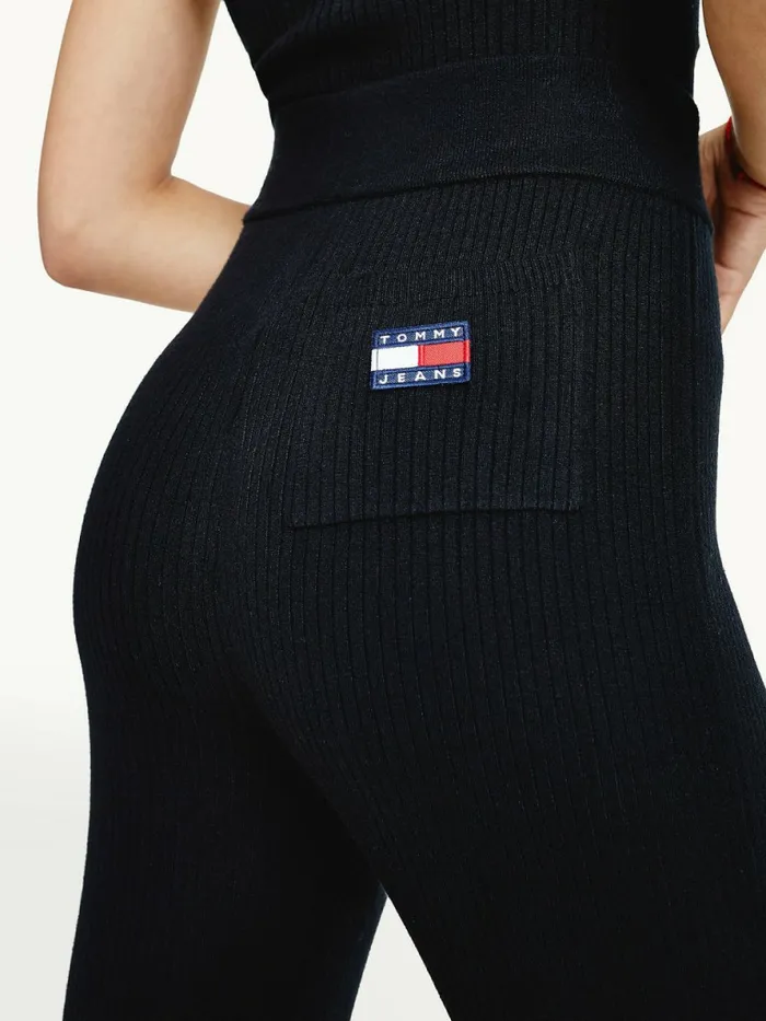 Tommy Hilfiger Tommy Badge ALine Ribbed Trousers Black Womens CoOrds