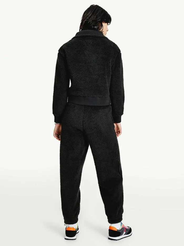 Tommy Hilfiger Tommy Badge Boxy Plush Fleece Sweatshirt Black Womens Sweatshirts and Hoodies Sale